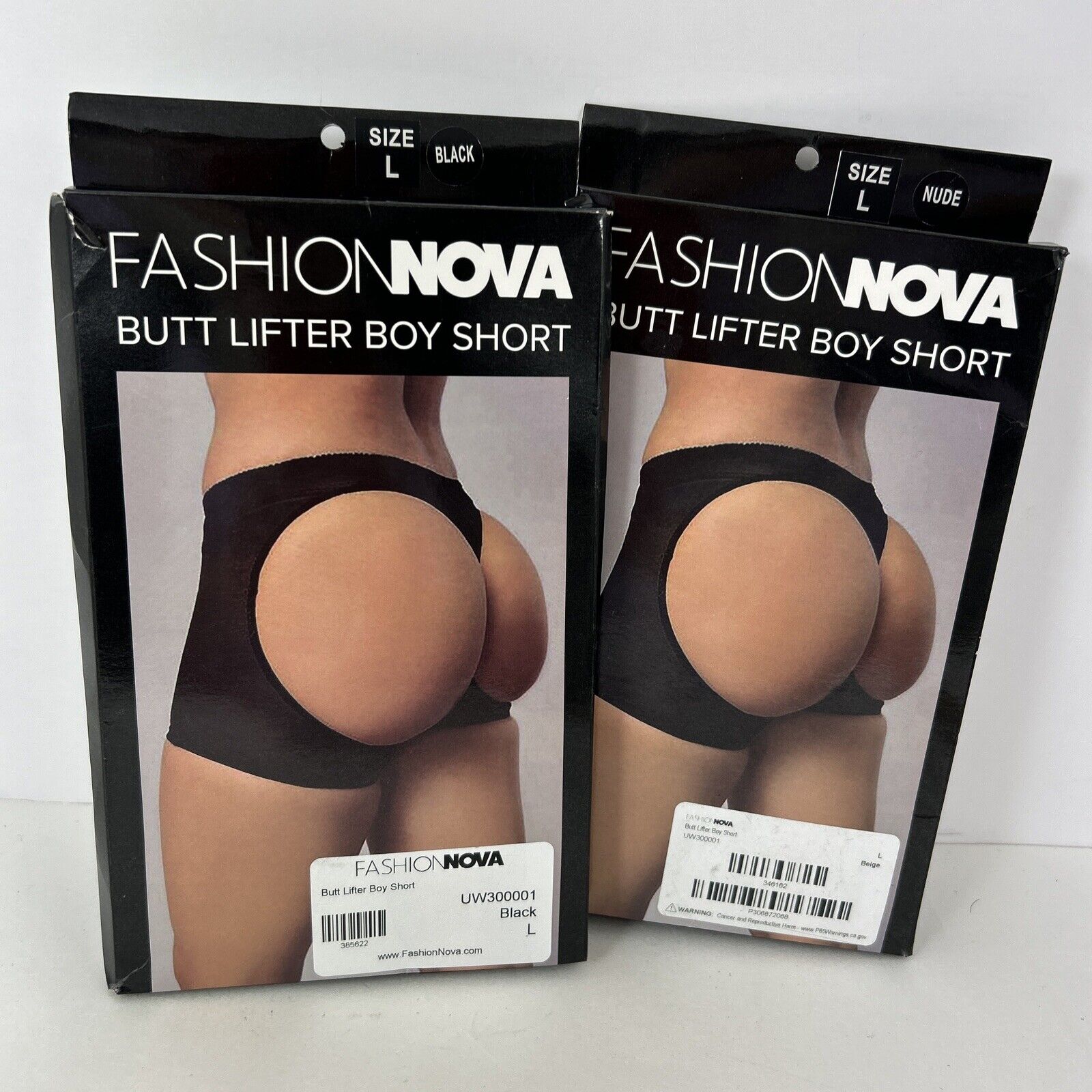 Fashion Nova Butt Lifter Boy Shorts Large 2 Pair 1 Black 1 Nude/Beige