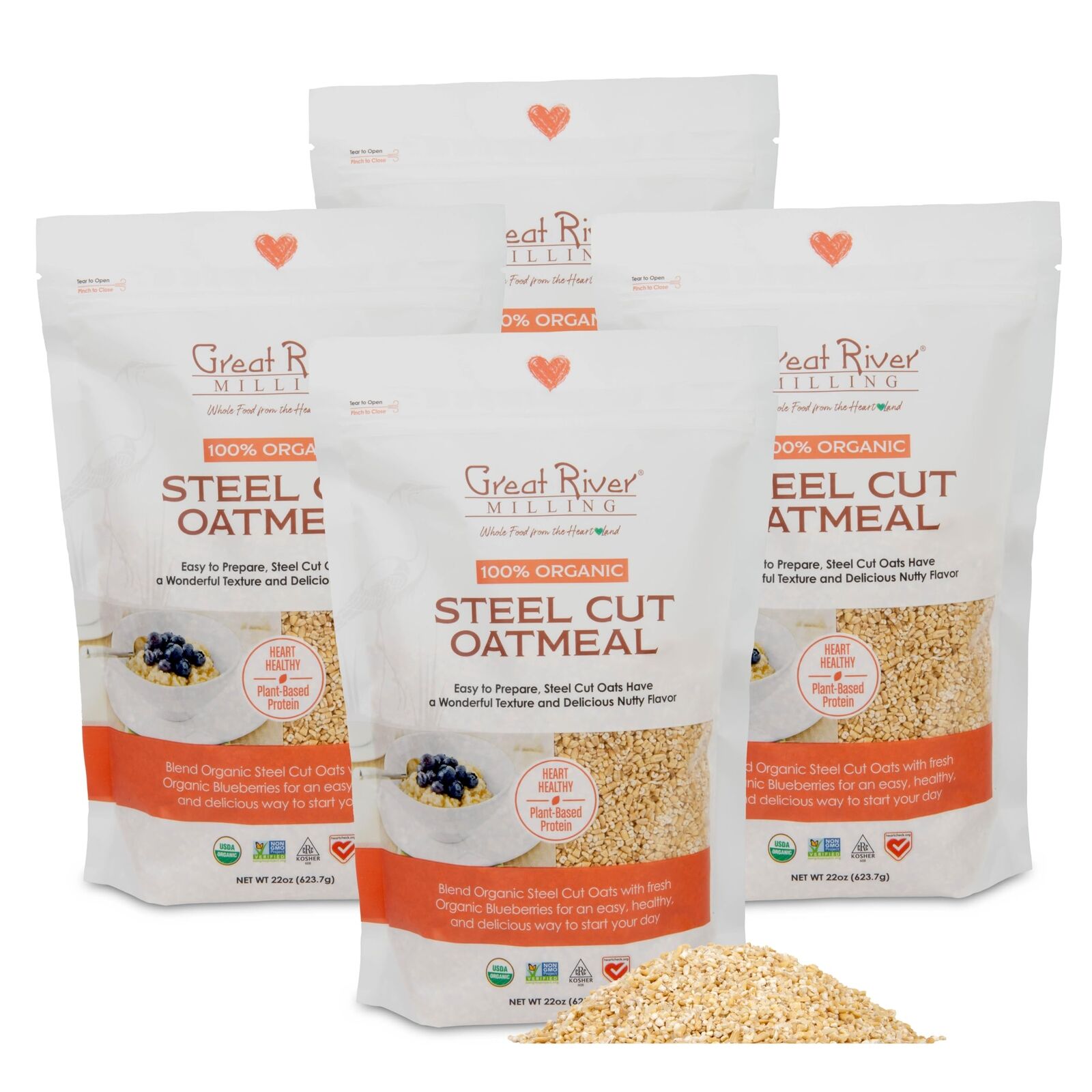 Great River Organic Milling, Oatmeal, Steel Cut Oats, Organic, 22 Ounces (Pack O